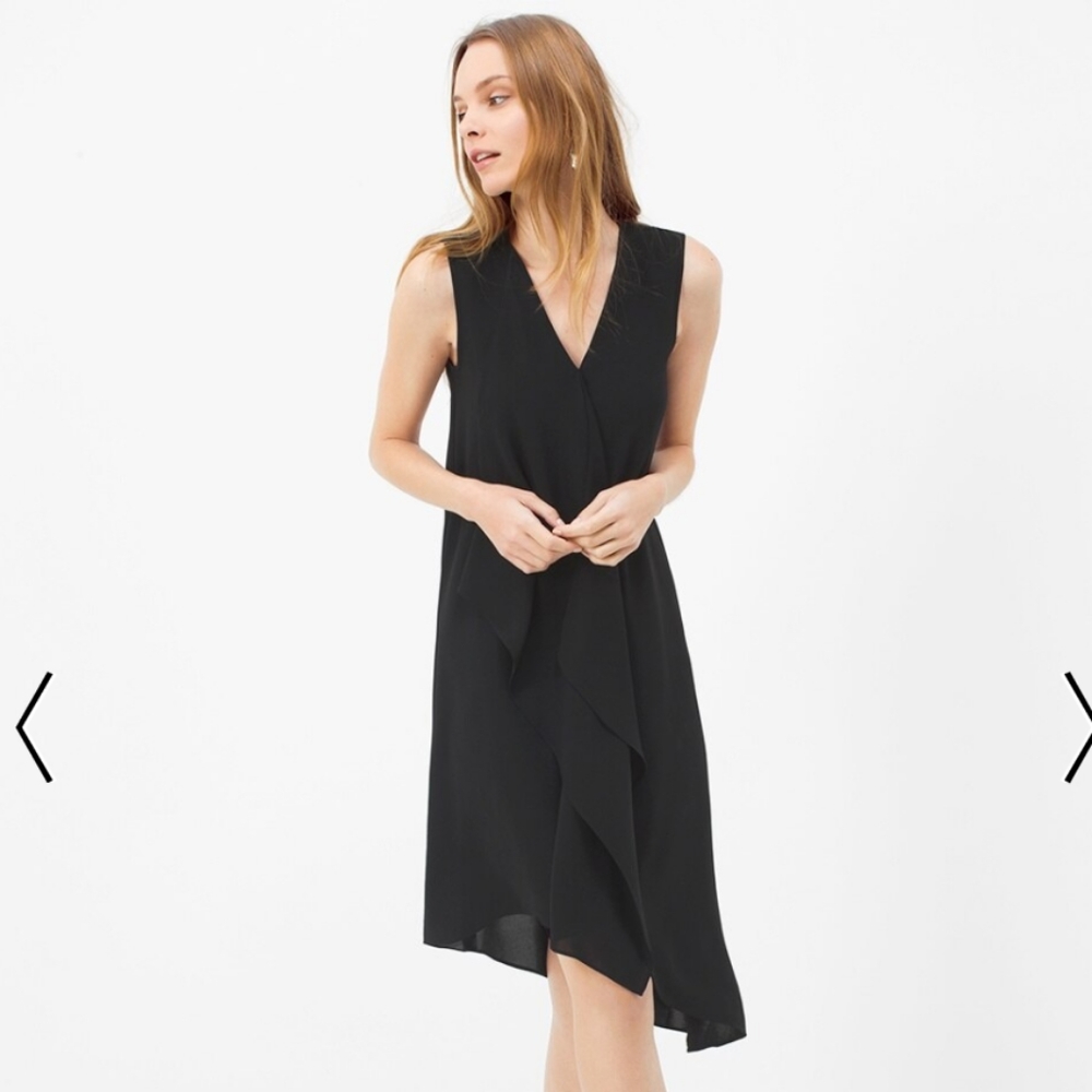 White House Black Market Ruffle Front Black Dress